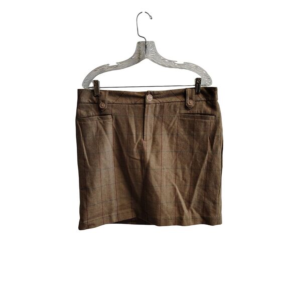 Eddie Bauer Women's Brown Wool Button Pockets Mini Skirt Size 12P - Picture 1 of 8
